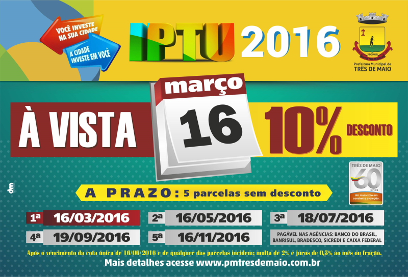 PRAZO PARA PAGAMENTO DO IPTU COM 10% DE DESCONTO SE ENCERRA HOJE